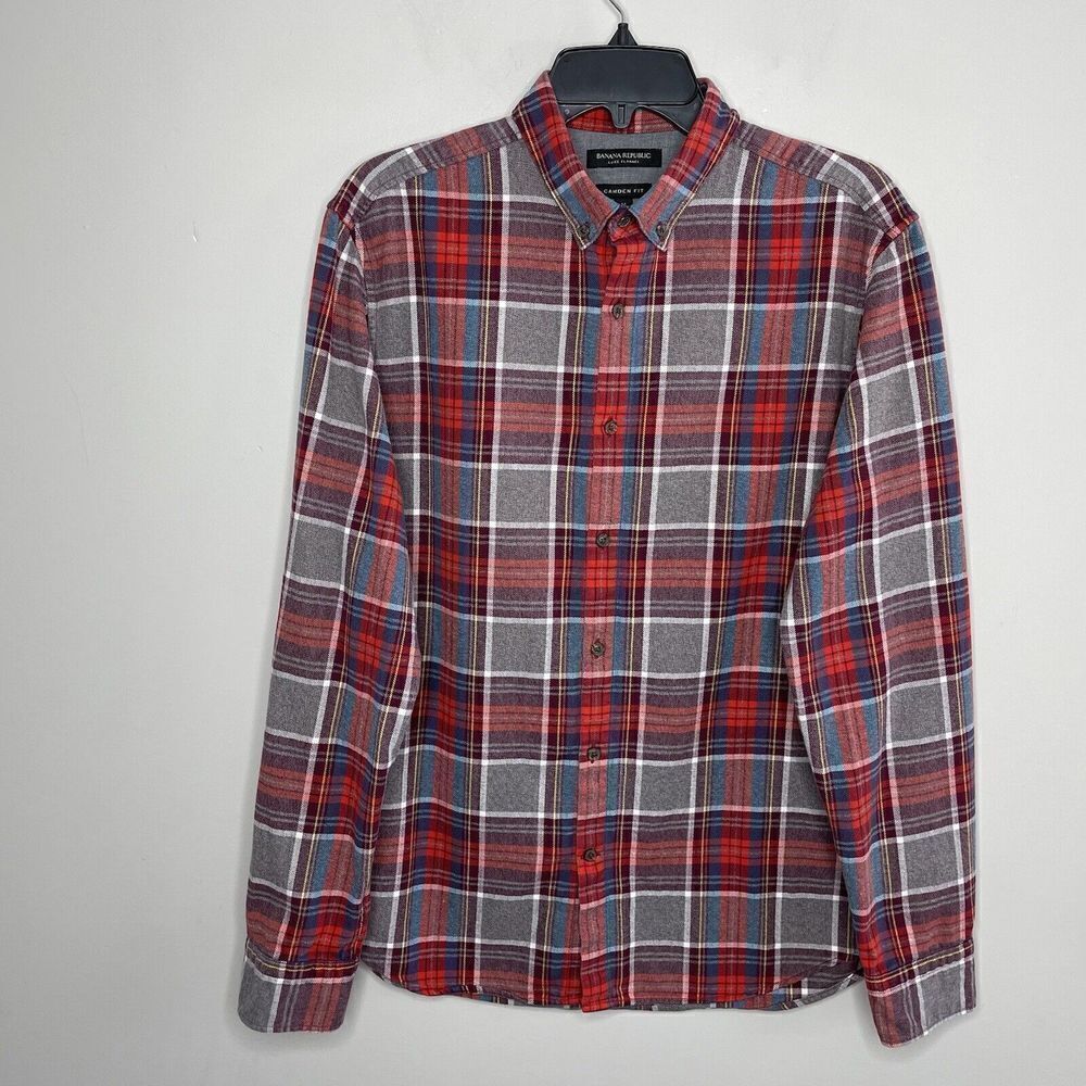 BANANA REPUBLIC Shirt Mens Medium M Plaid Flannel Camden Regular-Fit Button-Down